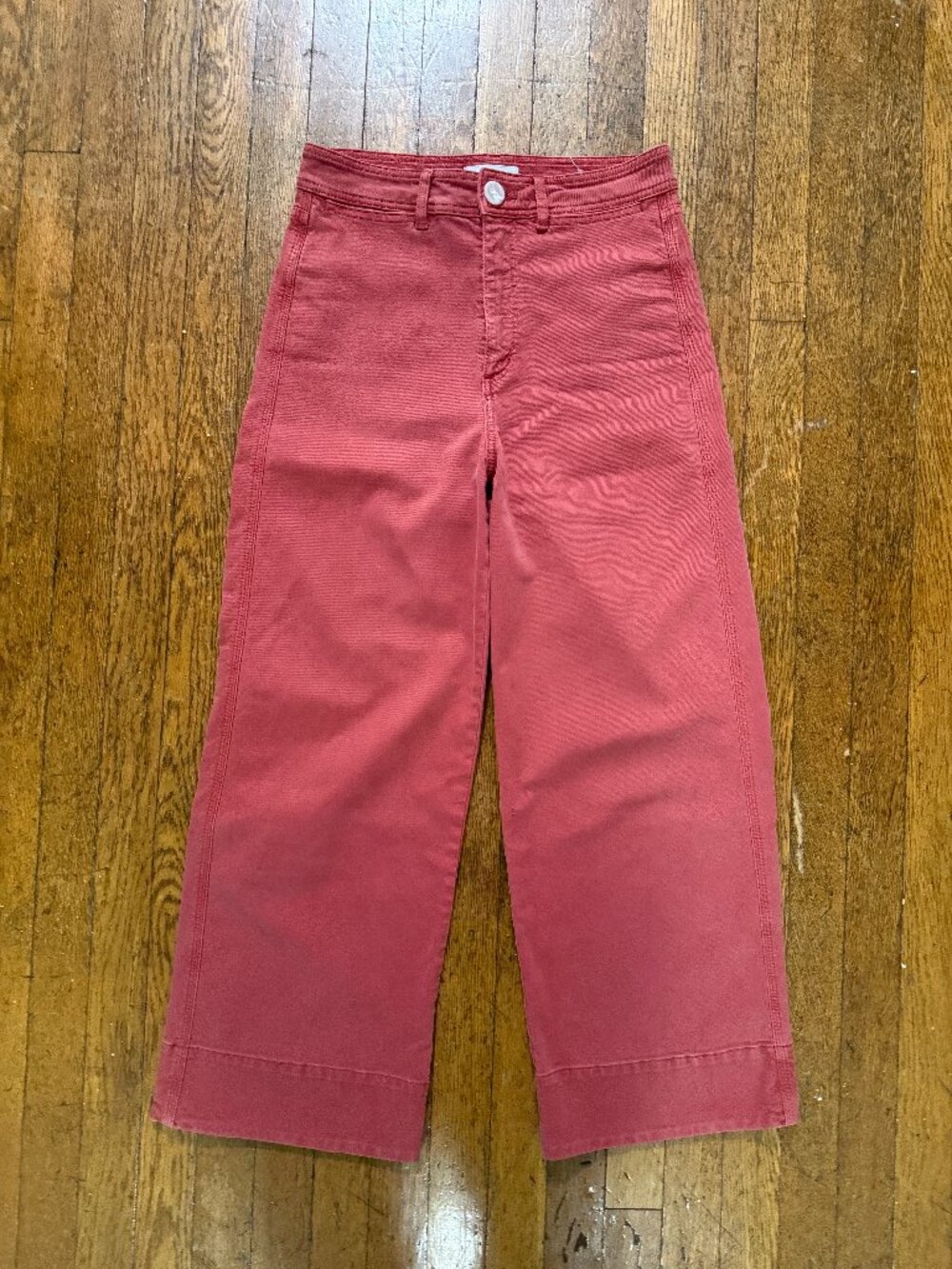 LOFT High Waist Wide Leg Cropped Jeans in Faded Red